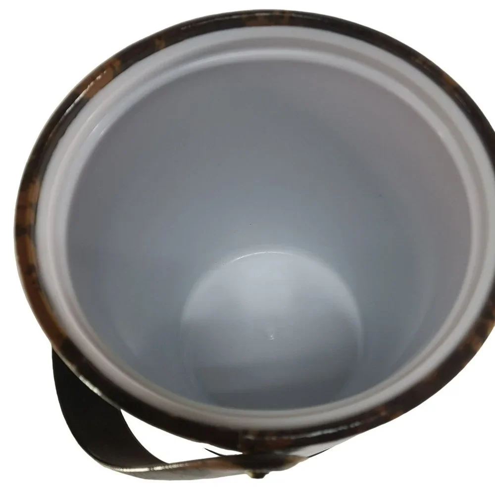 Vintage Mid Century Modern Ice Bucket Gold Brown Marbled Silver Handle